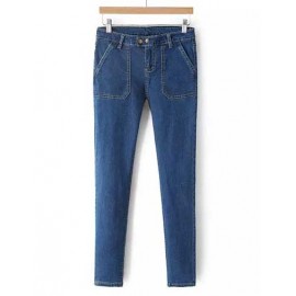 Slim Fit Double Button Slinky Denim Pencil Pants Size:S-L