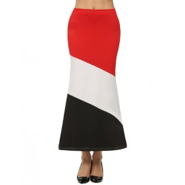 Vogue Color Block Mid-Rise Midi Skirt with Elastic Waist Size:S-L