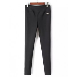 Leisure Elastic Waist Black Skinny Pants with Metallic Trim Size:S-XL