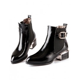 England Chunky Heel Point-Toe Ankle Boots in Color Block Size:34-39