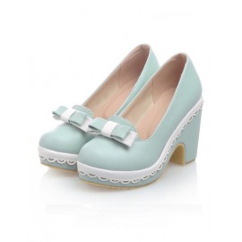 Lolita Bowknot Platform Chunky Shoes in Color Block Size:34-39