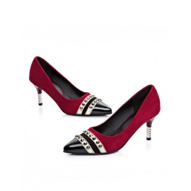 Noble Color Block Rivet Point Toe Shoes in Metal Heel Size:34-39