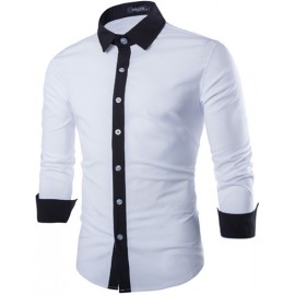 Contrast Button Placket Skinny Shirt with Long Sleeve