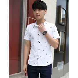 Tiny Footprint Motifs Short Sleeve Pointed Collar Shirt