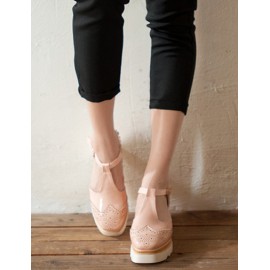 Unique Closure Toe T-Bar Wedge Sandals with Studs Detail Size:35-39