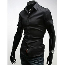 Slim Fitting Pointed Collar Short Sleeve Pure Color Shirt