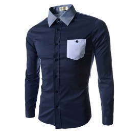 Casualwear Long Sleeve Patch Pocket Color Blocking Shirt