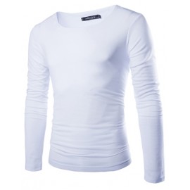 Basic Round Neckline Long Sleeve Tee in Solid Color