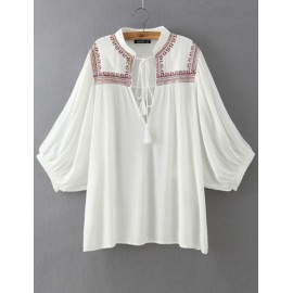 Vintage Loose Cape Sleeve Blouse in Embroidery Detail Size:S-L