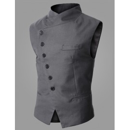 England Stand Collar Slanted Buttons Suit Vest