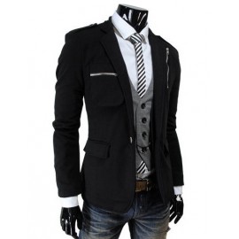 Faddish Twin Zipper Trim Shoulder Epaulet Blazer