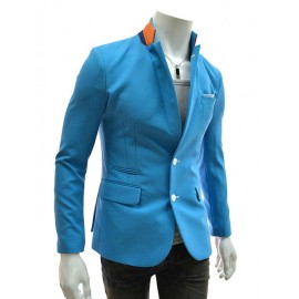 Youthful Color Block Stand Color Multi Pockets Blazer