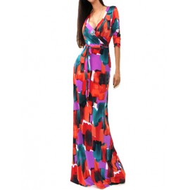 Charming Deep V-Neck Slim Fit Wrap Dress with Long Length