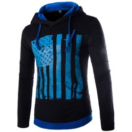 Casual Long Sleeve Flag Printed Hoody with Hood