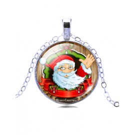 Merry Christmas Santa Claus Printed Ball Gem Necklace with Silvery Chain