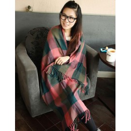 Snug Tassel 215CM Decorated Scarf with Checked Pattern For Women