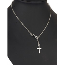 Modish Number 8 Design Cross Pendant Necklace in Silver