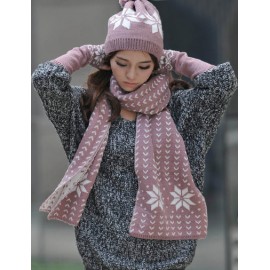 Popular Knitted 180CM Scarf and Gloves and Hat with Snowflake Pattern For Women