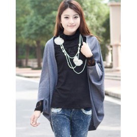Casual Batwing Sleeve 130CM Loose Knitted Cappa in Pure Color For Women