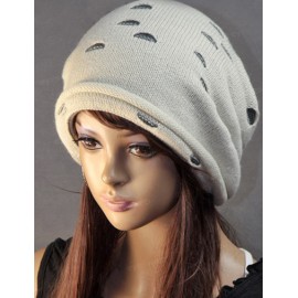 Hip Hop Pure Color Hole Trimed Knit Beanie Hat