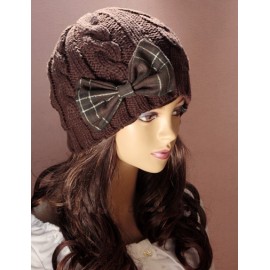 Attractive Knitted Twist Beanie Hat with Bowknot Ornament For Women