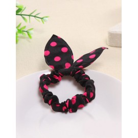 Lovely Rose Dots Printed Elastic Hair Tie with Rabbit Trim