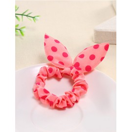 Lovely Rose Dots Printed Elastic Hair Tie with Rabbit Trim
