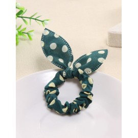 Lovely Yellow Polka Dots Elastic Hair Tie with Rabbit Trim