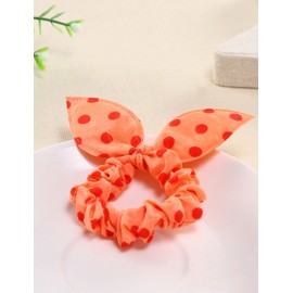 Endearing Rabbite Design Two Tone Elastic Tie with Rose Polka Dots