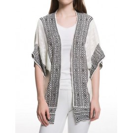 Stylish Monochrome Jacquard Knit Kimono Size:S-L