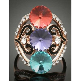 Delicate Colorful Gem Ornament Openwork Trim Ring with Rhinestone