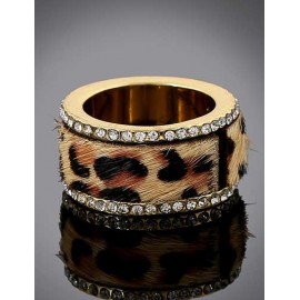 Punk Leopard Printed Rhinestone Edge Detail Ring