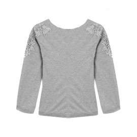 Sweet Lace Panel Single Breasted Back Tee in Pure Color