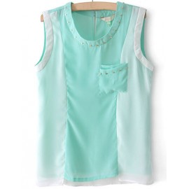 Cool Color Panel Studs Detail Tank Top with Chiffon Panel