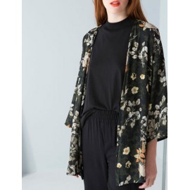 Street High Low Hem Floral Printed Kimono with Open Front