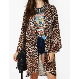 Snug Leopard Printed Batwing Sleeve Kimono with Open Front