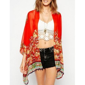 Flamboyant Floral Printed Batwing Sleeve Kimono with Open Front