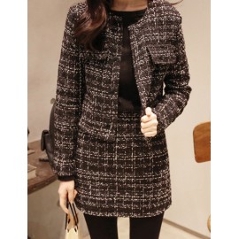 Refined Checked Printed Single-Breasted Jacket and Skirt S-L