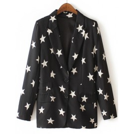 Fashionable Star Printed Lapel Collar Blazer in Monochrome