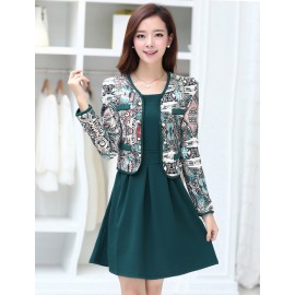 Retro Printed Crop Jacket and Tank Dress M-XL