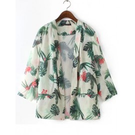 Exotic Tropical Plant Printed Blazer with Pockets