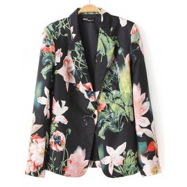 Ladylike Lapel Collar Floral Printed Blazer with Single-Button