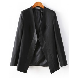 Celebrity V-Neck Open Front Black Blazer with PU Panel