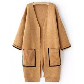 Delicate Patch Pockets Back Slit Loose Cardigan