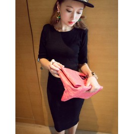 Elegant Pure Color Cropped T-Shirt and Bodycon Skirt S-L