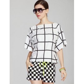 Vogue Loose Sleeve Checked Top and Two-Tone Shorts S-L