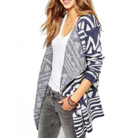 Loose Geometric Sweater Coat with Long Sleeve
