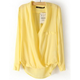 European High-Low Hem Wrap Blouse in Pure Color Size:S-L