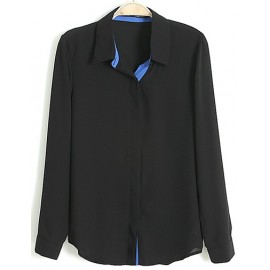 European Conceal Buckle Chiffon Blouse in Color Block Size:S-L