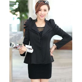 Chic Filled Puff Sleeve Flouncing Hem Blazer S-L